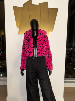 Pink and Black Faux Fur Coat! Small