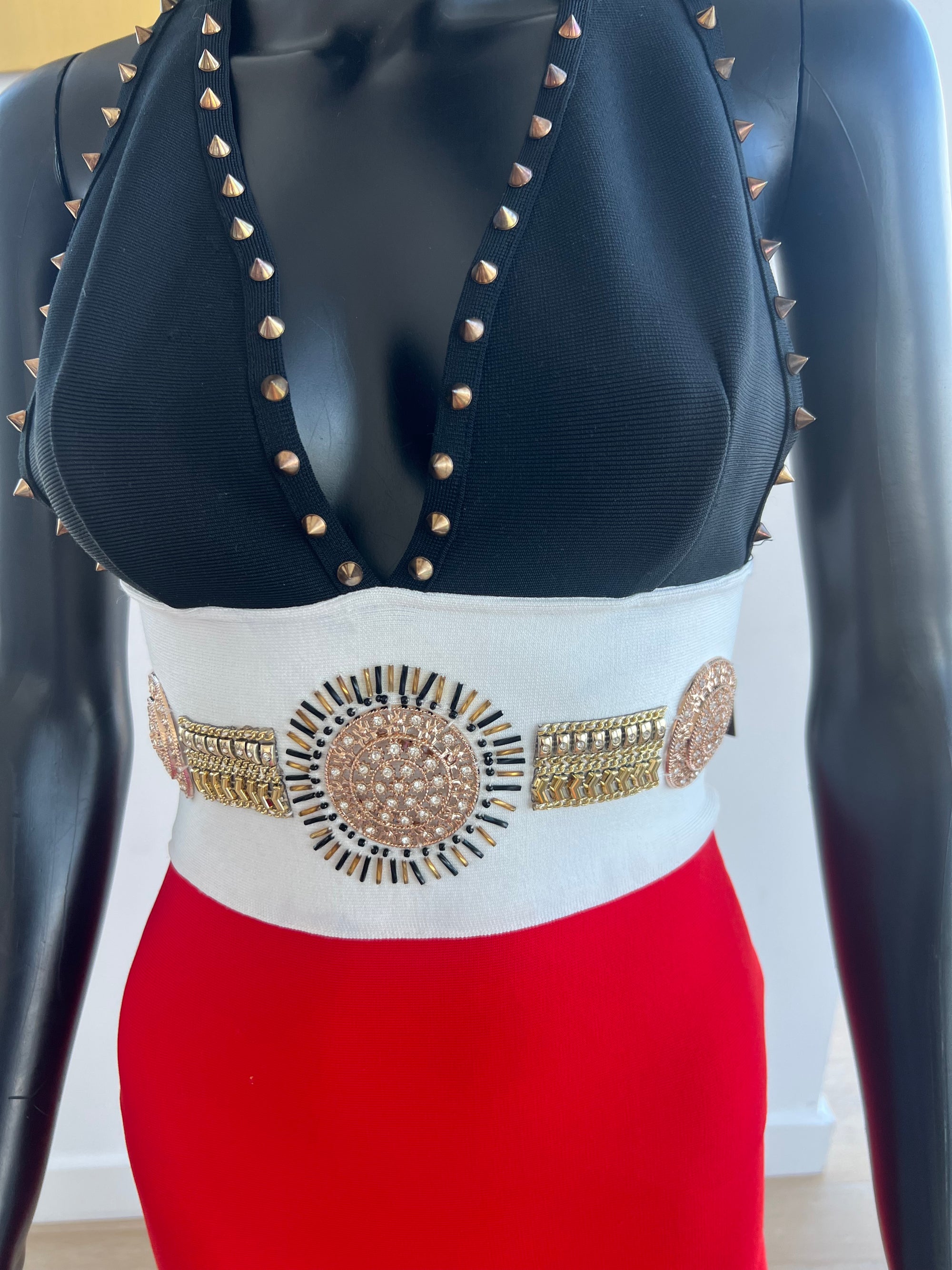 New! Details Red, Black and White Dress!