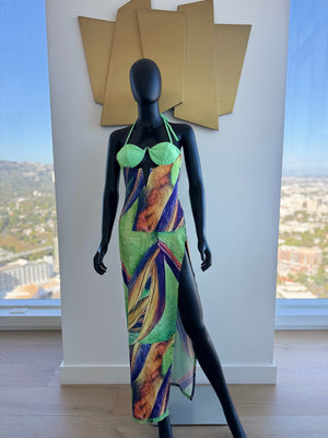 Green Multi Color Maxi Dress! New! Medium