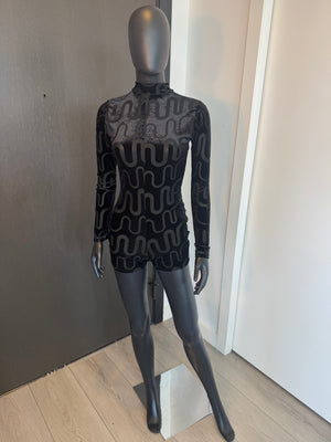 NEW!!! Sexy Black Long Sleeve Velvet Romper Medium