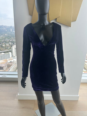 Purple Velvet Deep V Neck Dress. Small