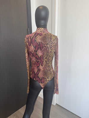 Sexy Sheer Snake Print Bodysuit Small