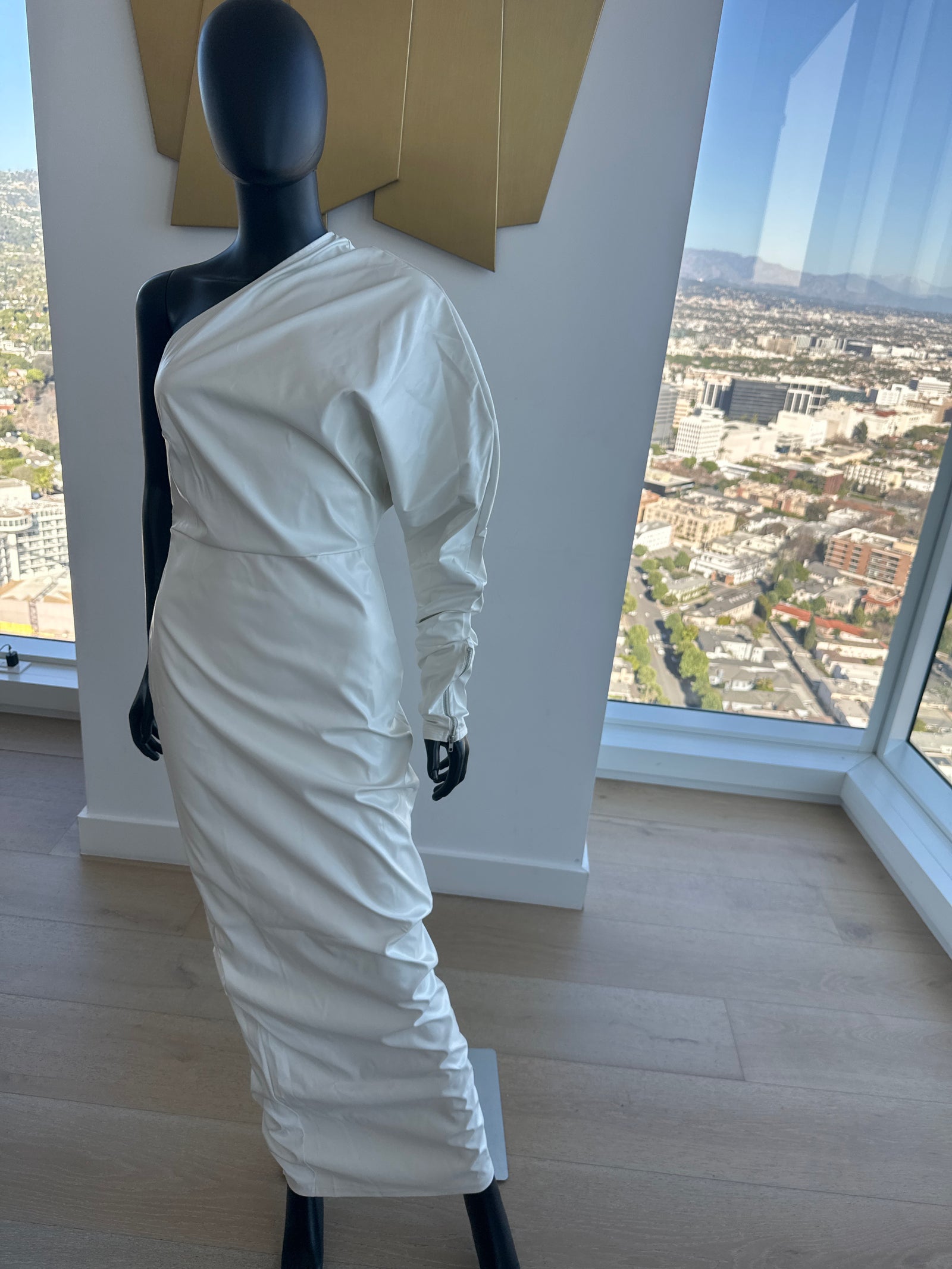 New! White Pleather One Shoulder Dress! Medium