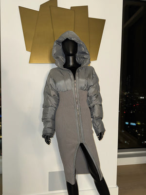 Grey Puffy Coat Dress! Small