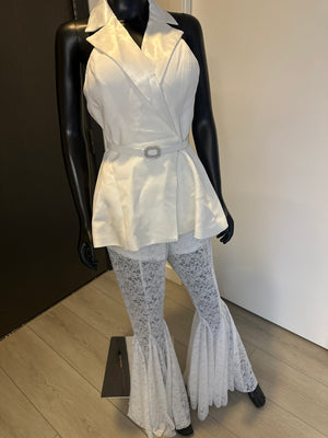 New! White 2 Piece Set! Halter Top with belt and lace pants!