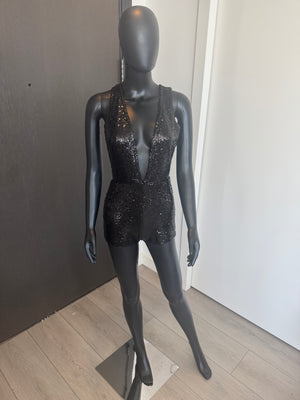 Sexy Black Sequined Romper Small