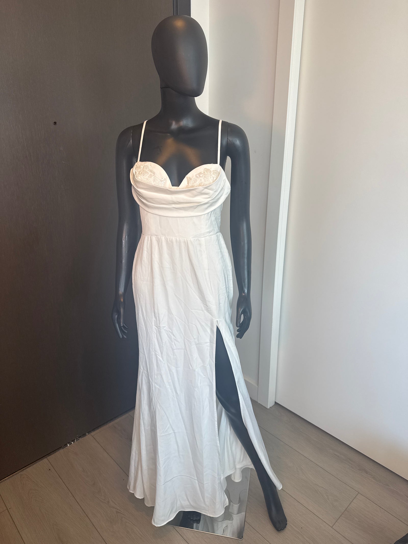 Elegant White Satin Dress with Beading Medium