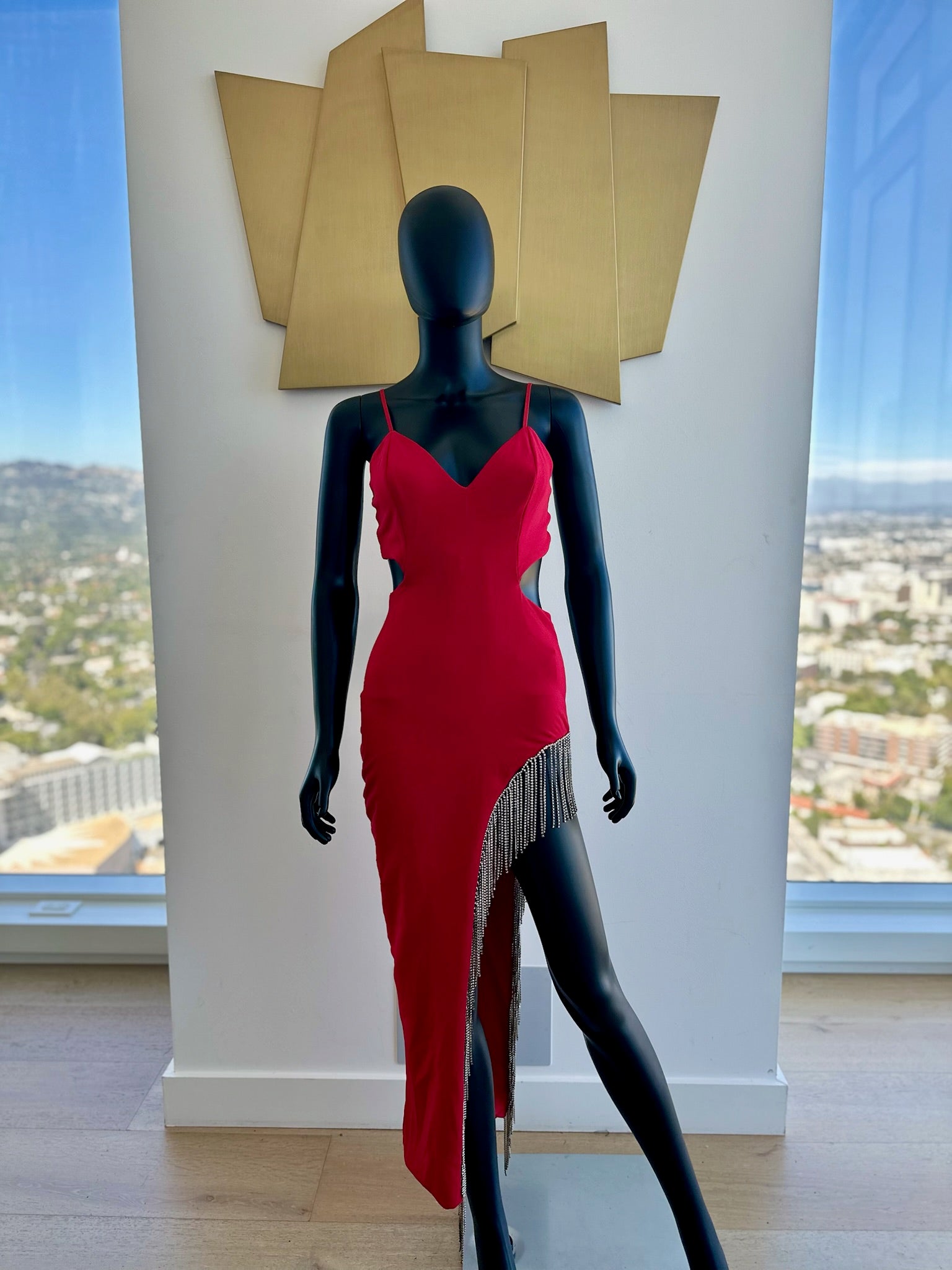 Red Dress with sliver beads