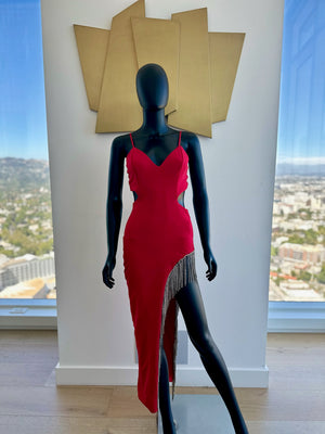 Red Dress with sliver beads