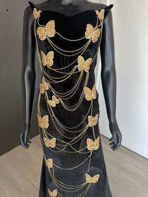 New! Black Velvet dress with Gold butterfly! Medium