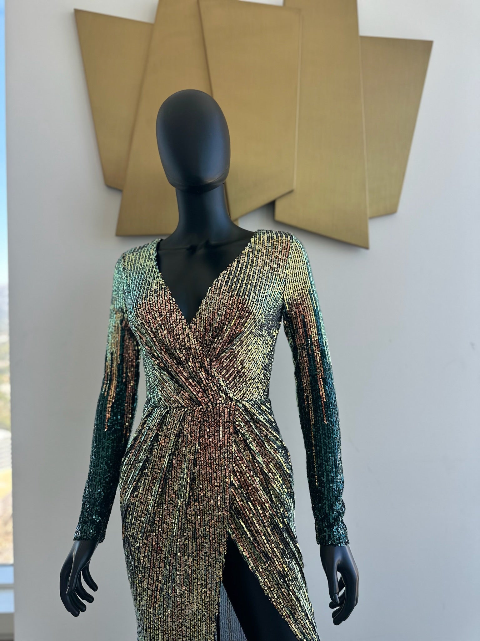 Show Stopper! Multi color dress with slit! New! Small
