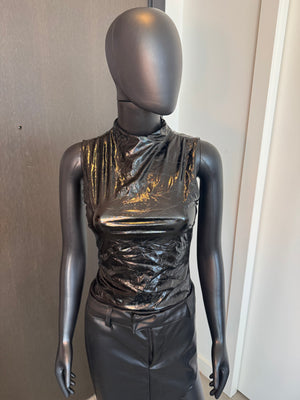 Sleek Black Pleather Sleeveless Bodysuit Small