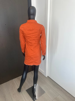 Chic Orange Button Down Denim Dress Medium