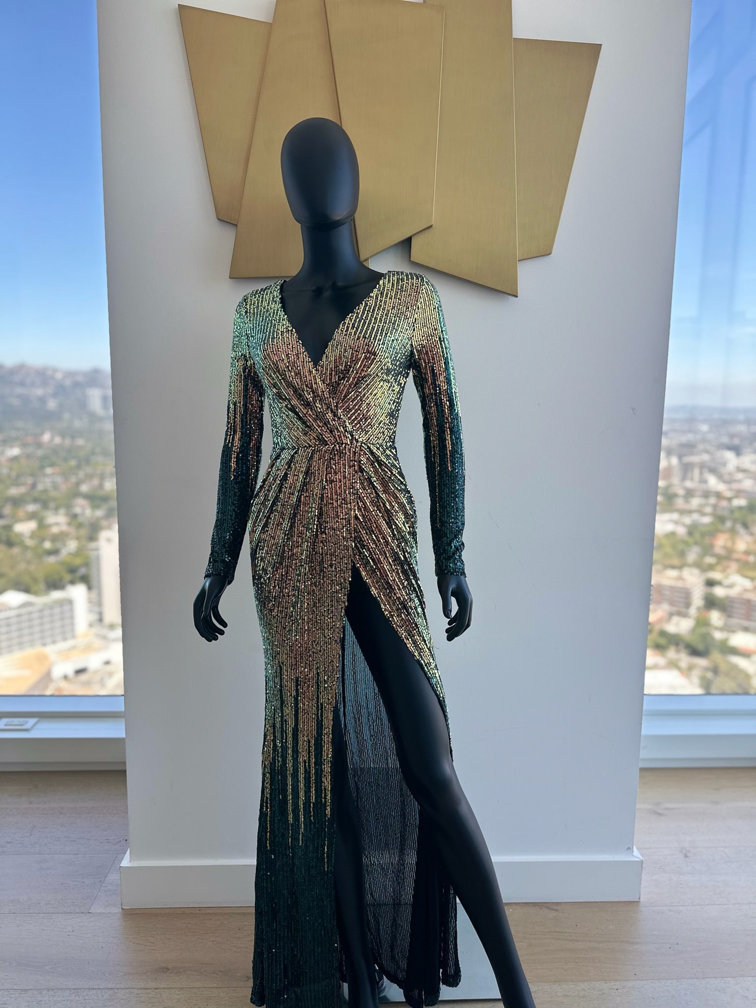 Show Stopper! Multi color dress with slit! New! Small