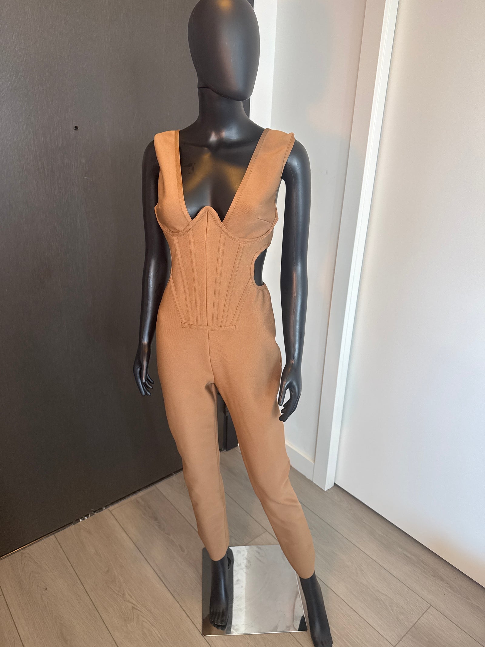 Cute Brown Bodycon Cutout Sleeveless Jumpsuit Small