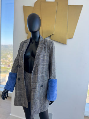 Jacket and shorts set! Blue fur sleeve Small