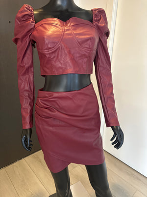 2 Piece Maroon pleather skirt set! Small