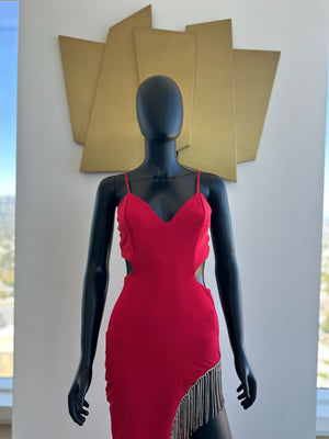 Red Dress with sliver beads