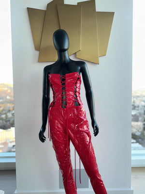 New! Sexy! Pleather Red Jumpsuit! Medium