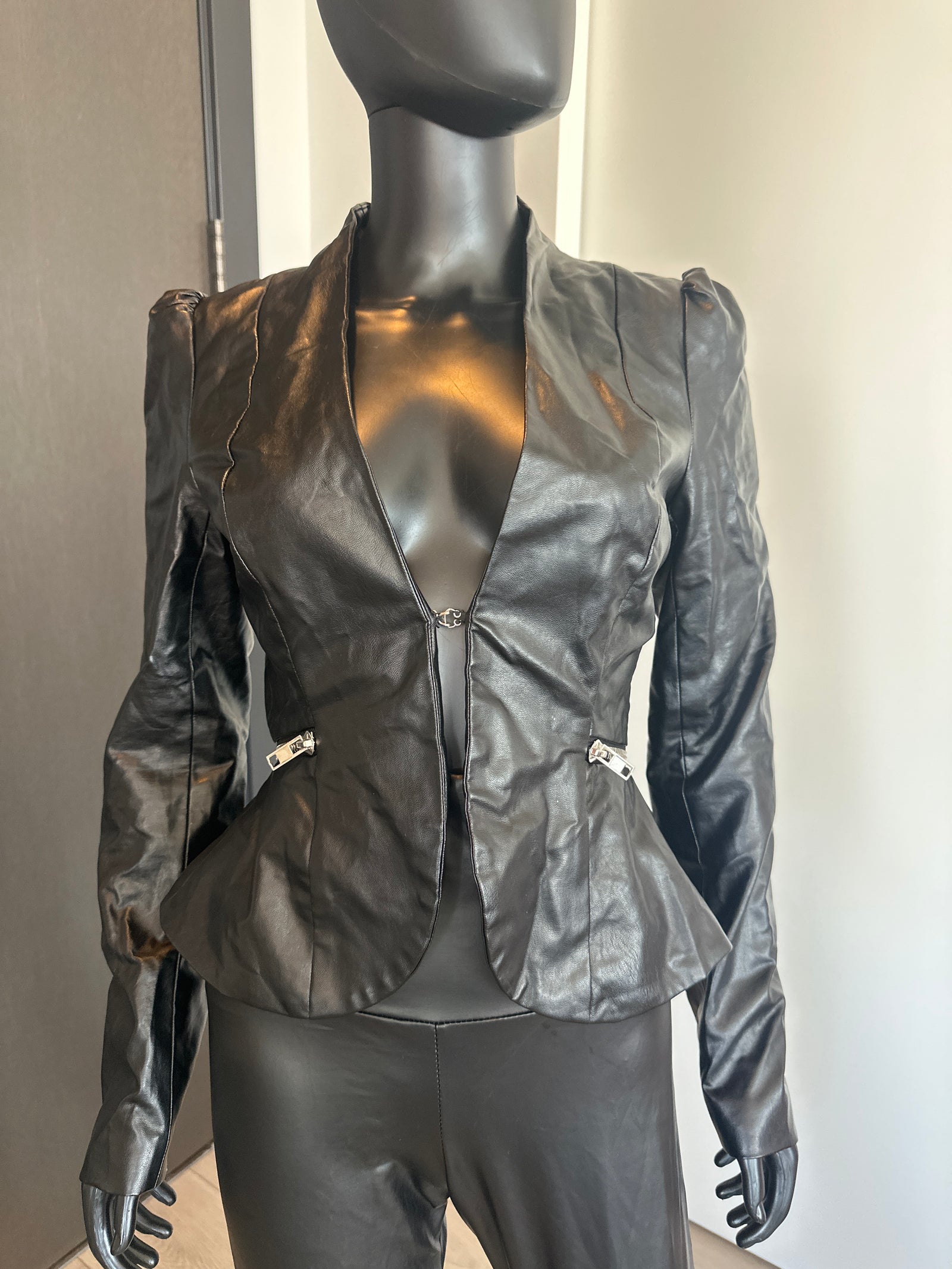 Sexy Black Faux Leather Blazer Small
