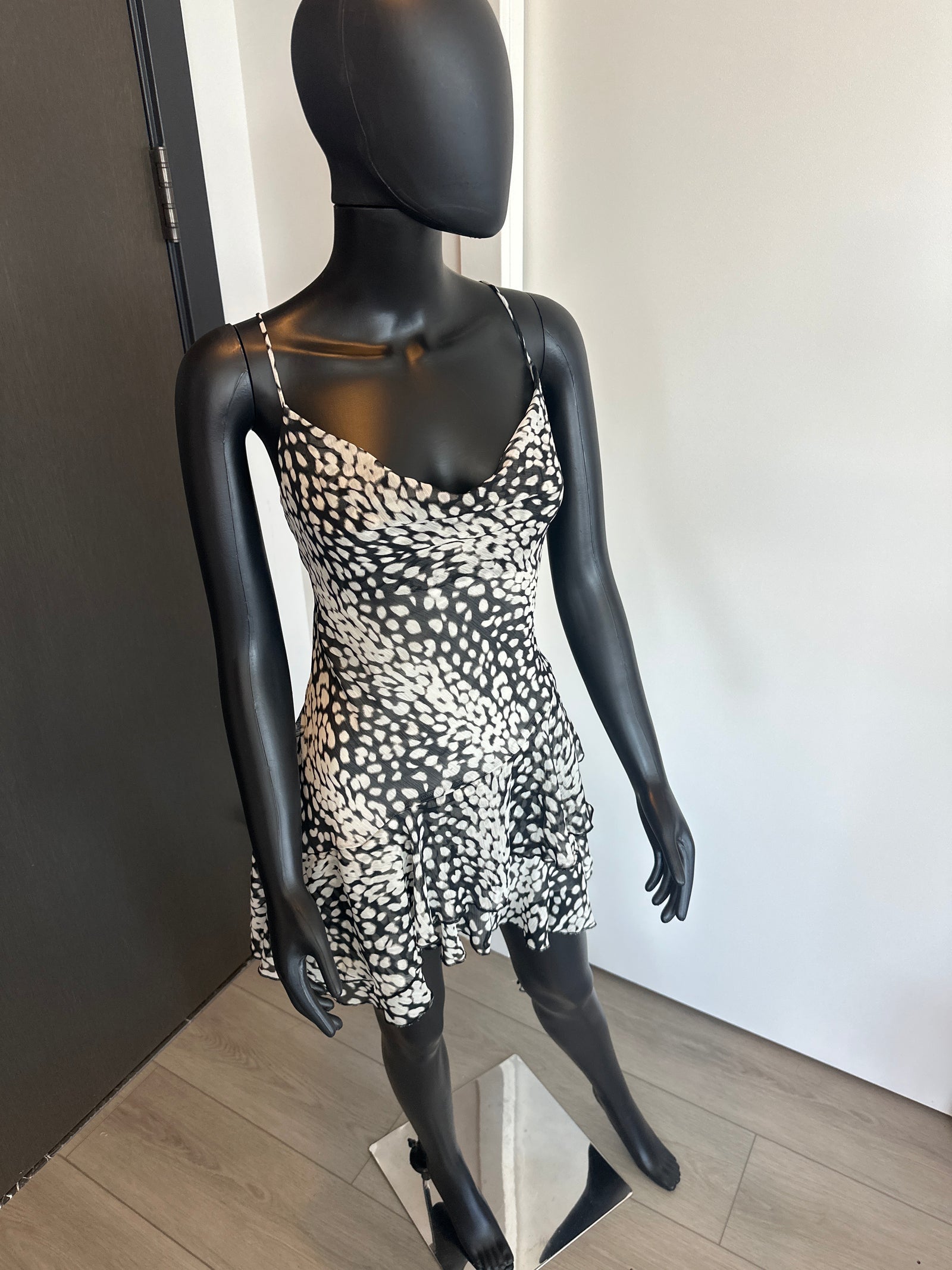 NEW! Black and White Sheer Chic Animal Print Mini Dress Medium