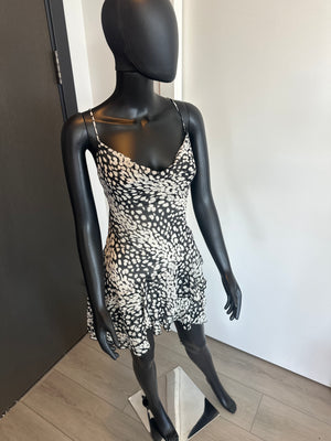 NEW! Black and White Sheer Chic Animal Print Mini Dress Large