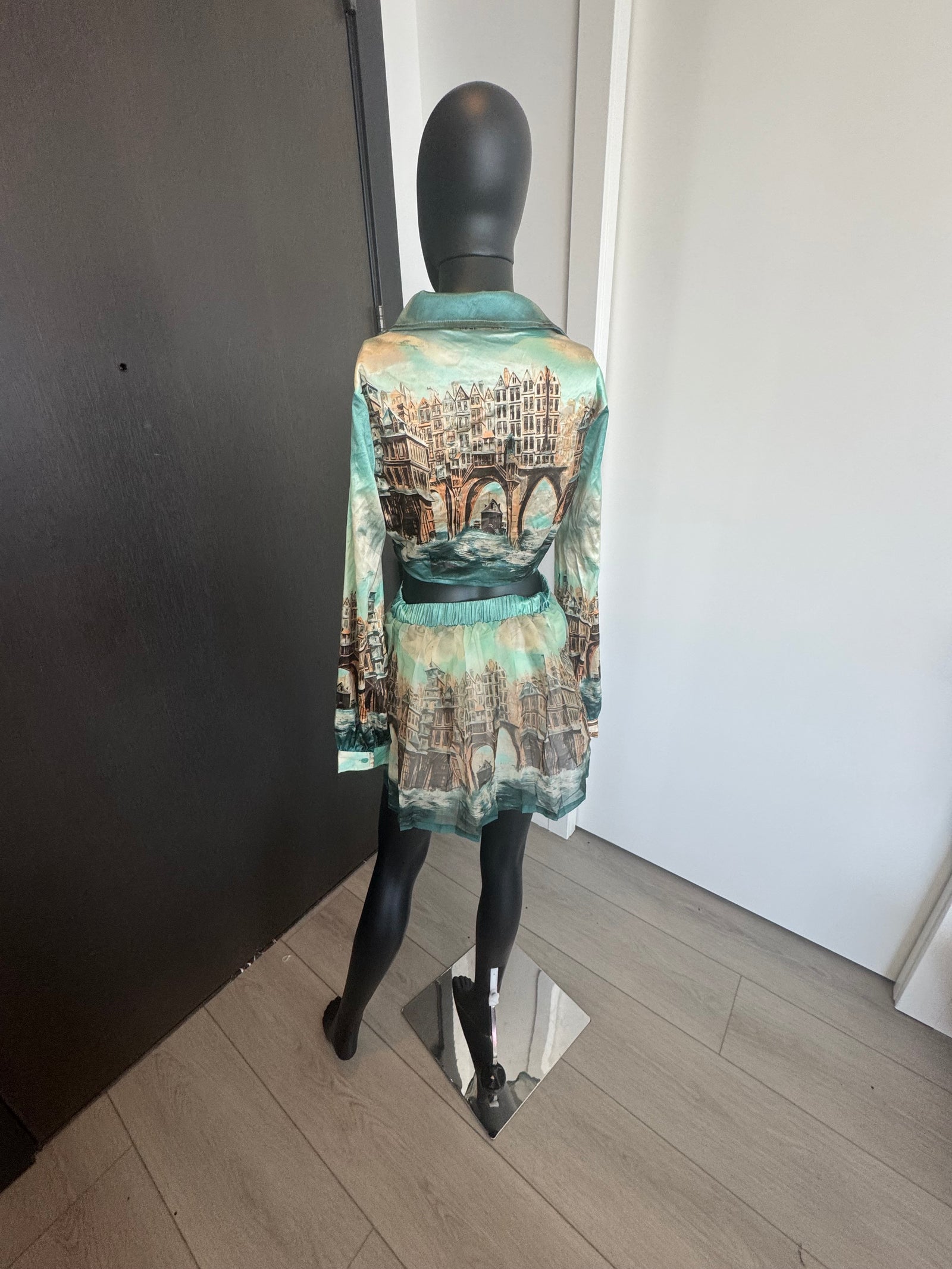 Chic Teal Two Piece Skirt Set Medium