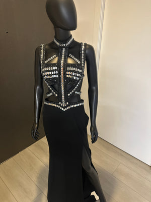New! Gorgeous Cut-Out Black and Sliver Rhinestone dress! Medium