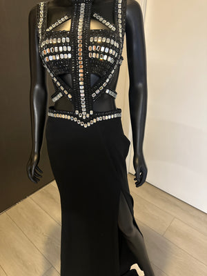 New! Gorgeous Cut-Out Black and Sliver Rhinestone dress! Medium