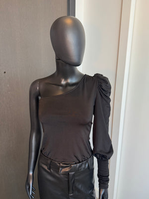 Chic Black One Shoulder Bodysuit Medium