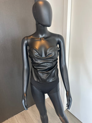 NEW! Black Strapless Faux Leather Bodysuit Medium
