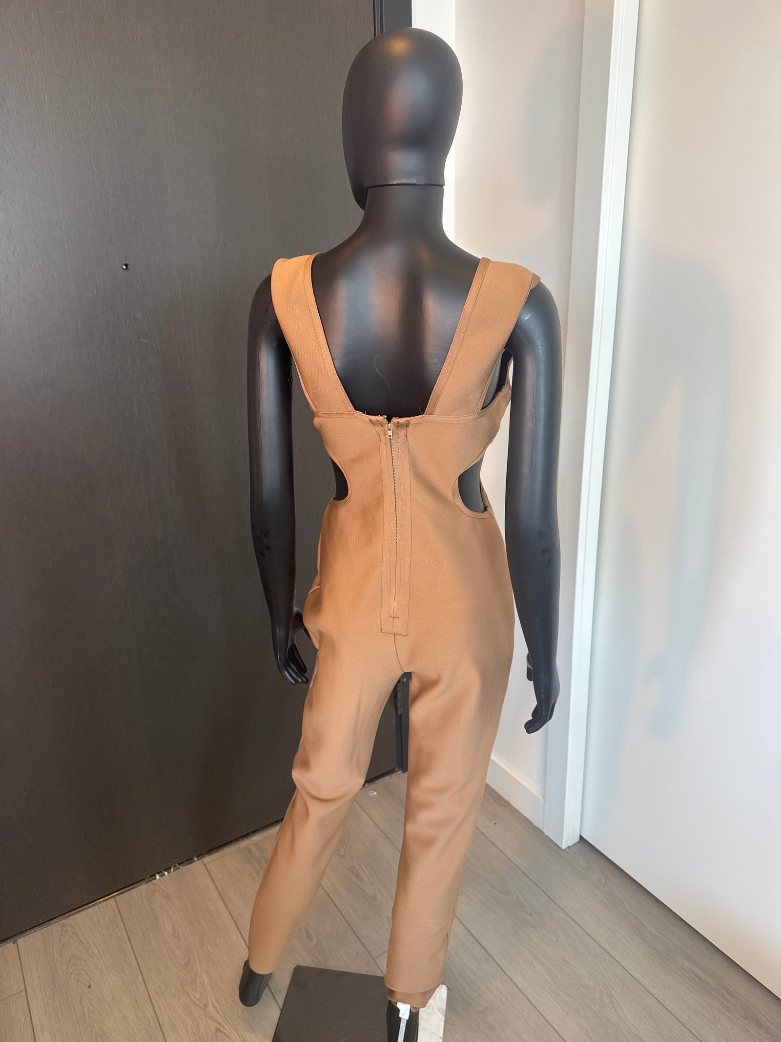Cute Brown Bodycon Cutout Sleeveless Jumpsuit Small