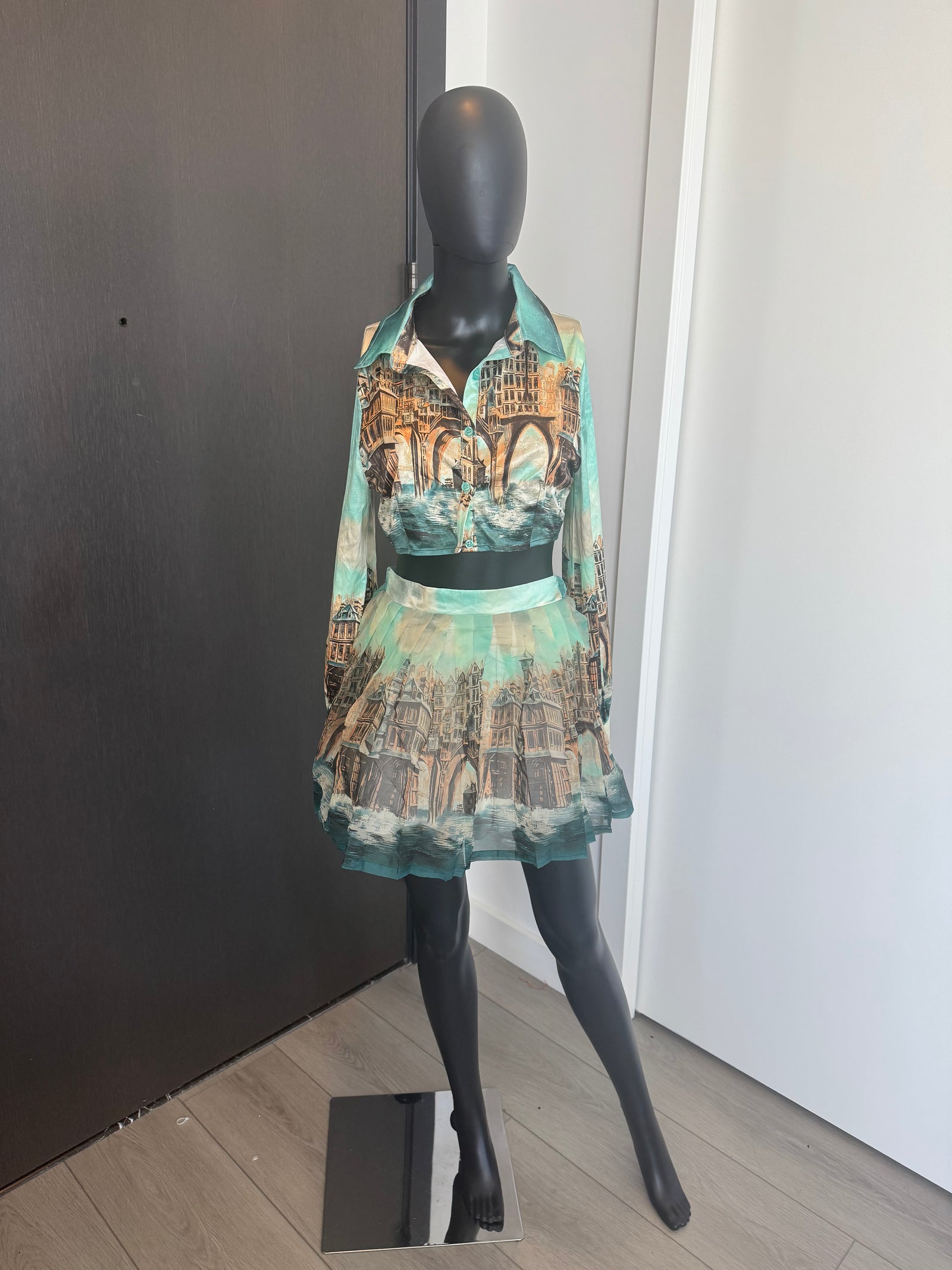 Chic Teal Two Piece Skirt Set Medium