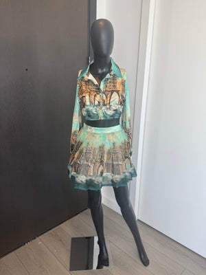 Chic Teal Two Piece Skirt Set Medium