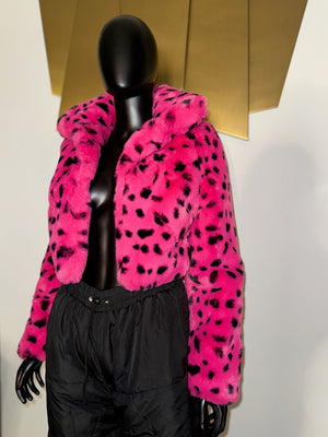 Pink and Black Faux Fur Coat! Small