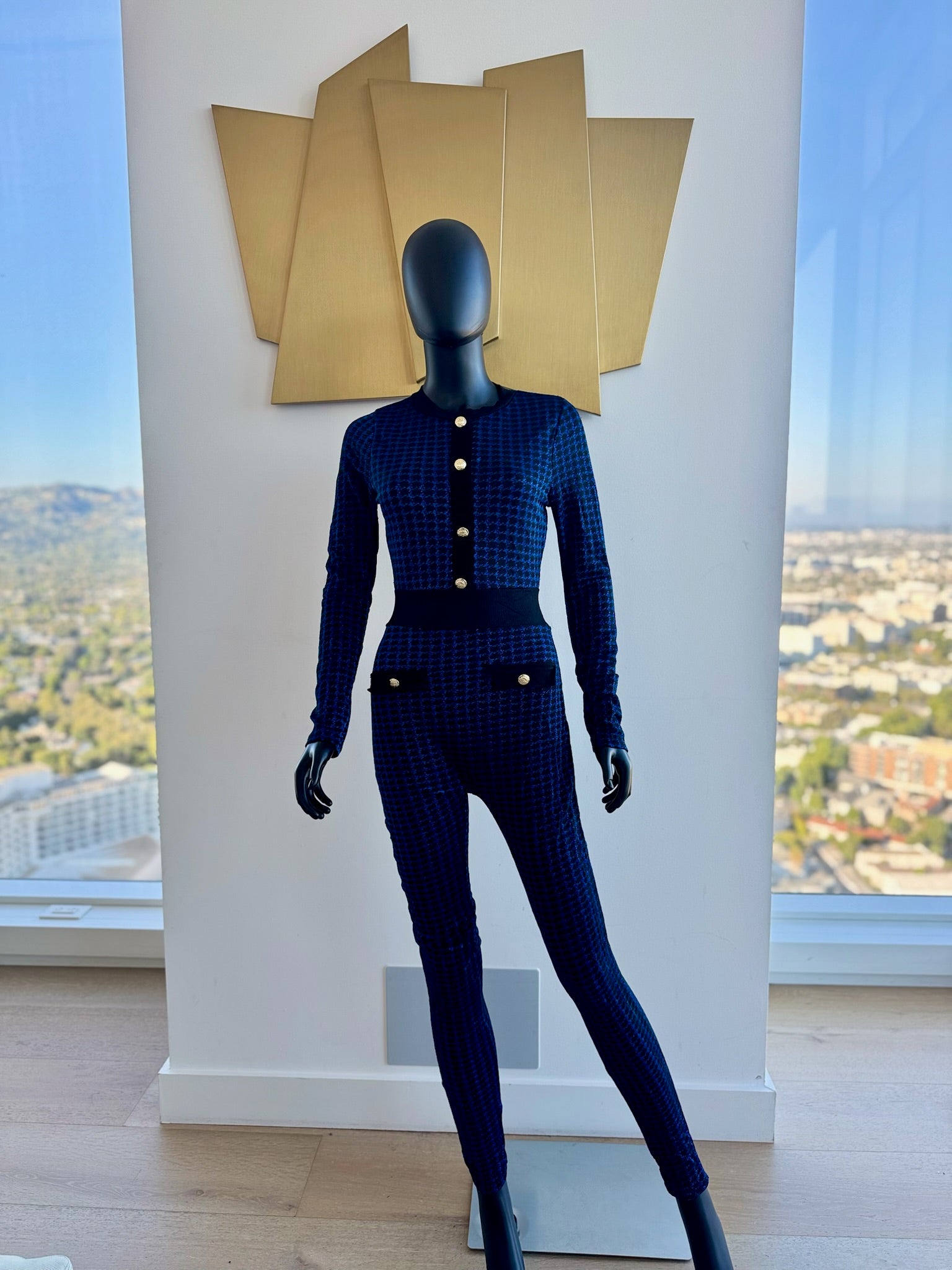 Slightly Sheer Blue and Black jumpsuit. Medium