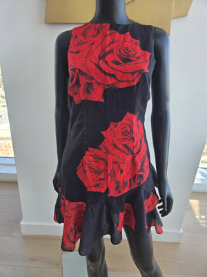 Sleeveless Black & Red Floral Dress Medium