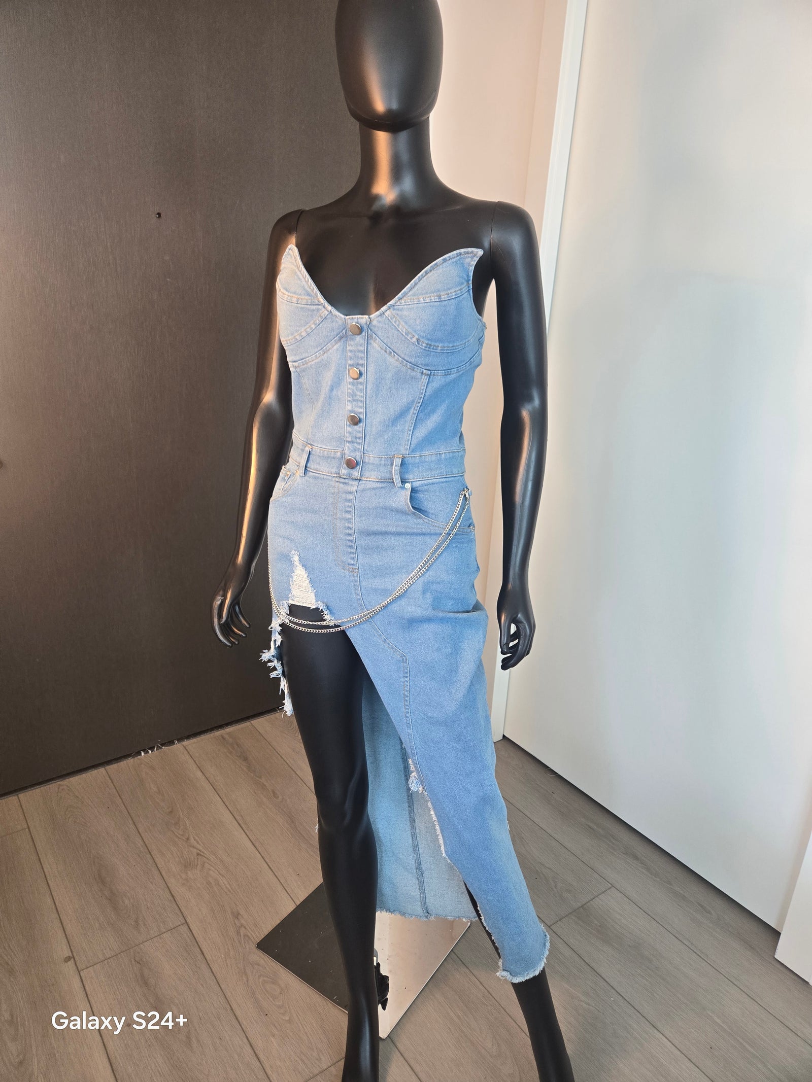 LONG BLUE DENIM DRESS MEDIUM