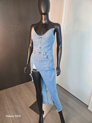 LONG BLUE DENIM DRESS MEDIUM