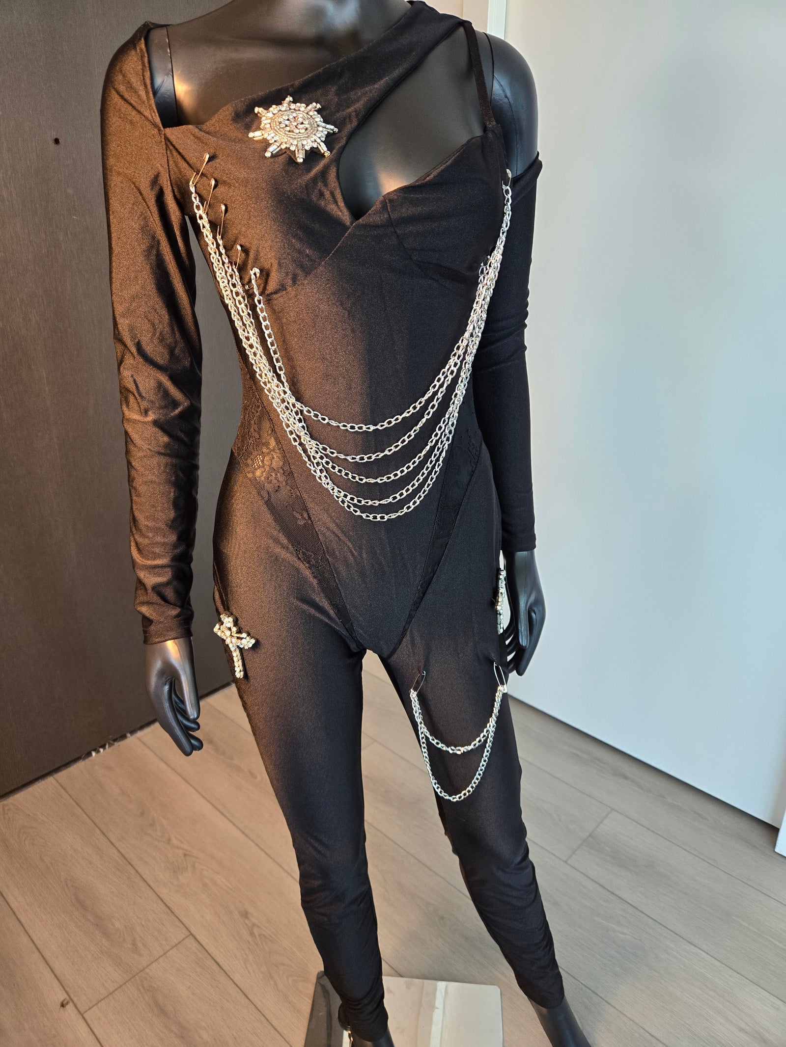 Black Embellished Jumpsuit,  size Medium