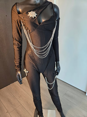 Black Embellished Jumpsuit,  size Medium