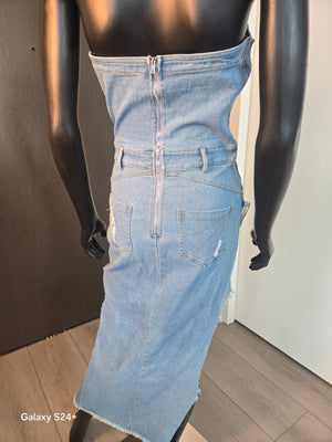 LONG BLUE DENIM DRESS MEDIUM