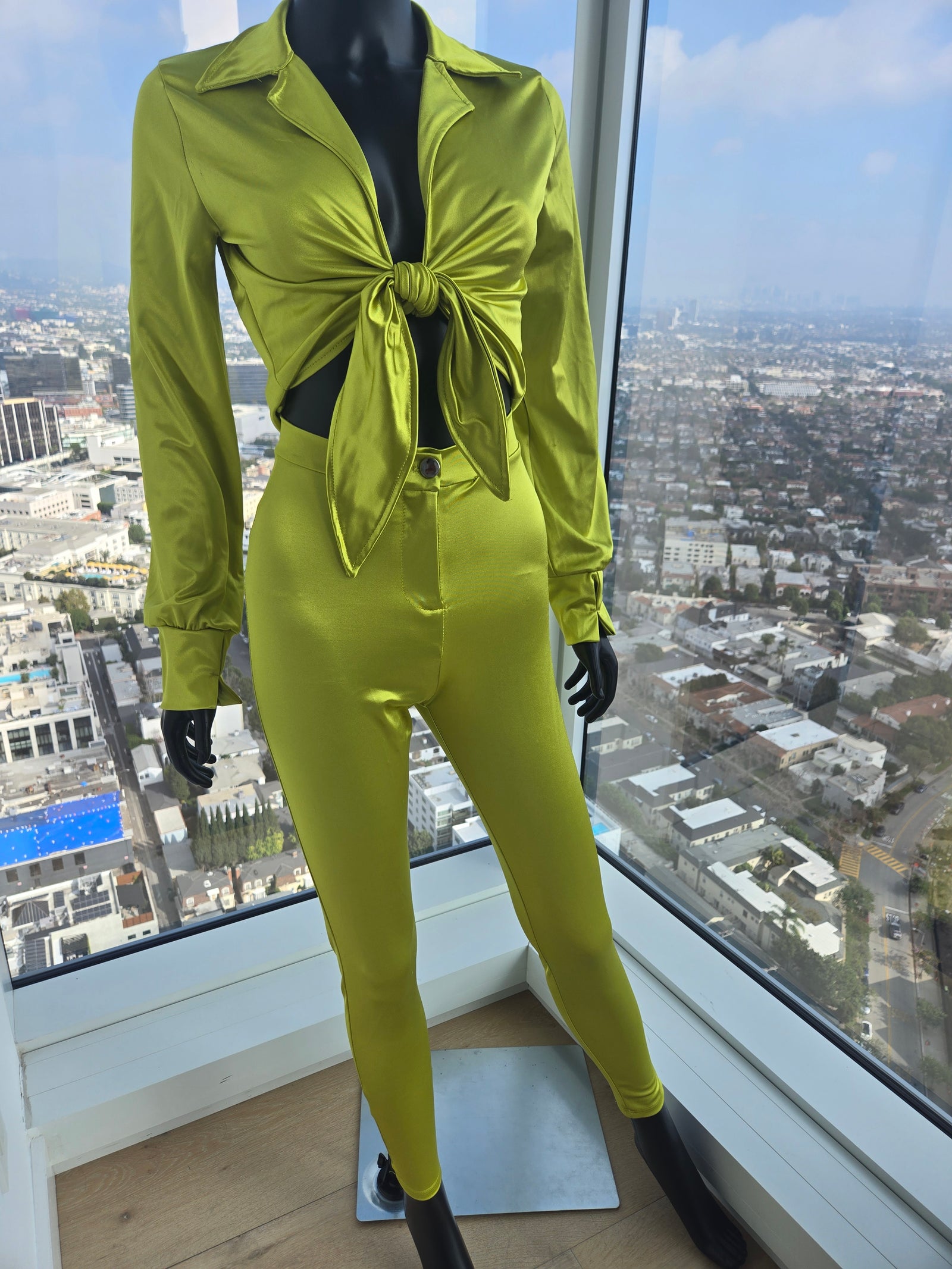 Two Piece Lime Green Pant Suit, Size Small