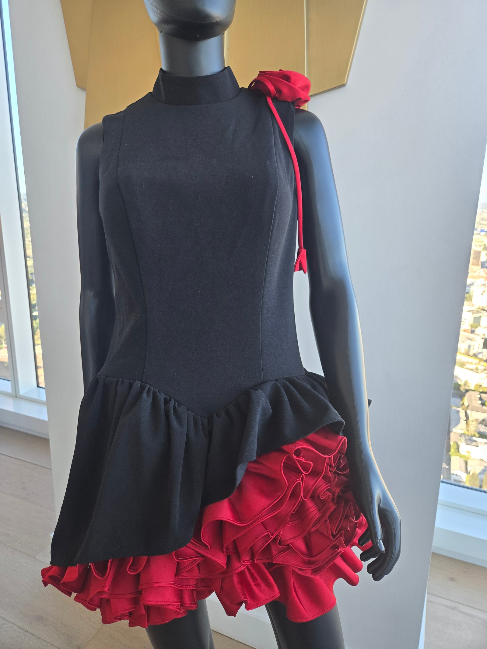 Black & Red Bottom Ruffle Dress Medium