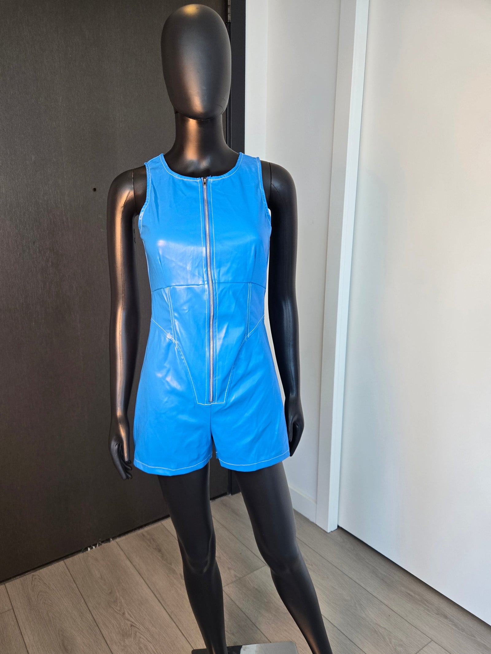 New!! Faux Leather Romper, Blue,  size Medium