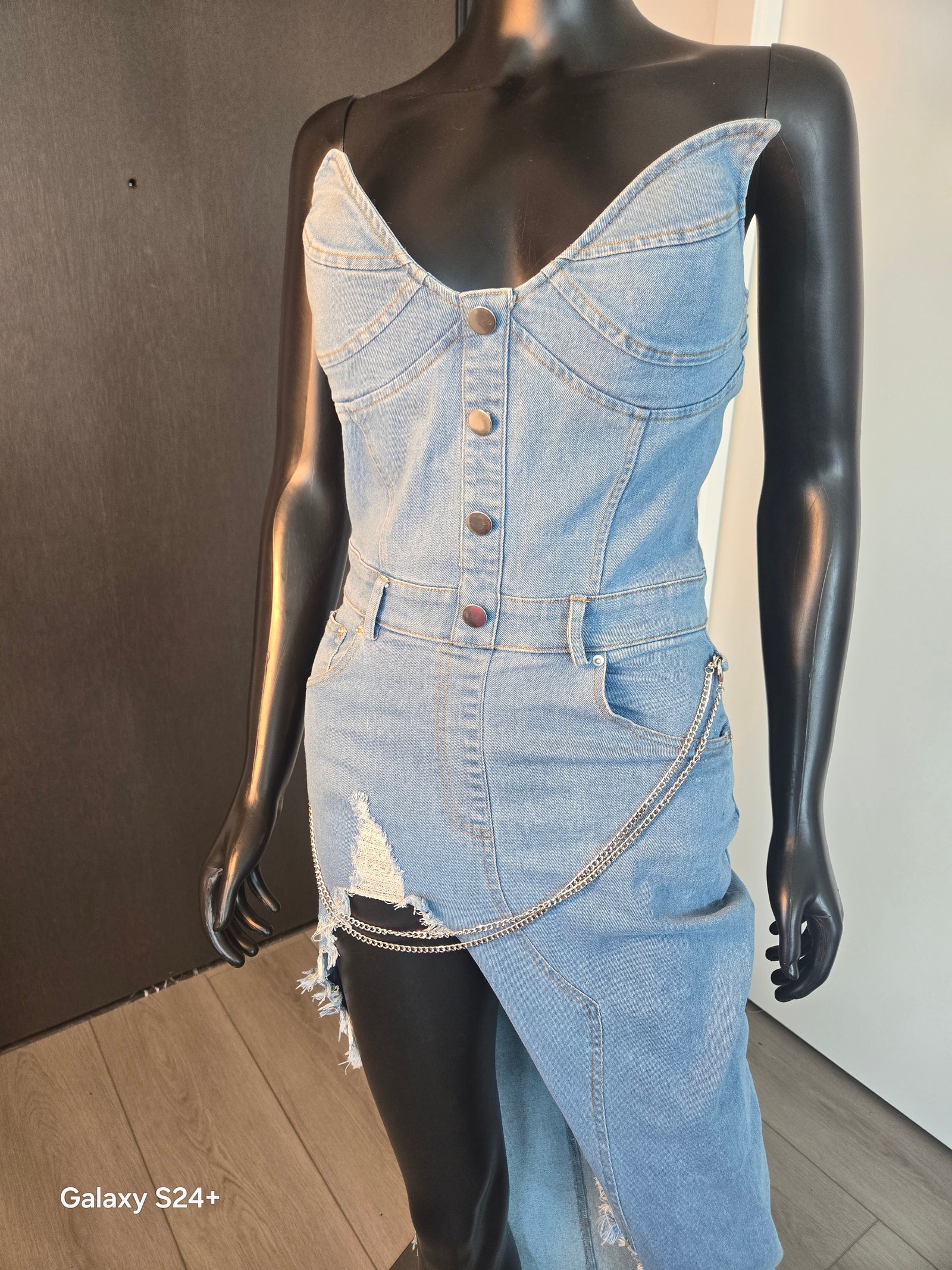 LONG BLUE DENIM DRESS MEDIUM