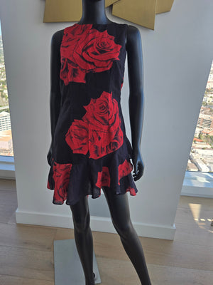 Sleeveless Black & Red Floral Dress Medium