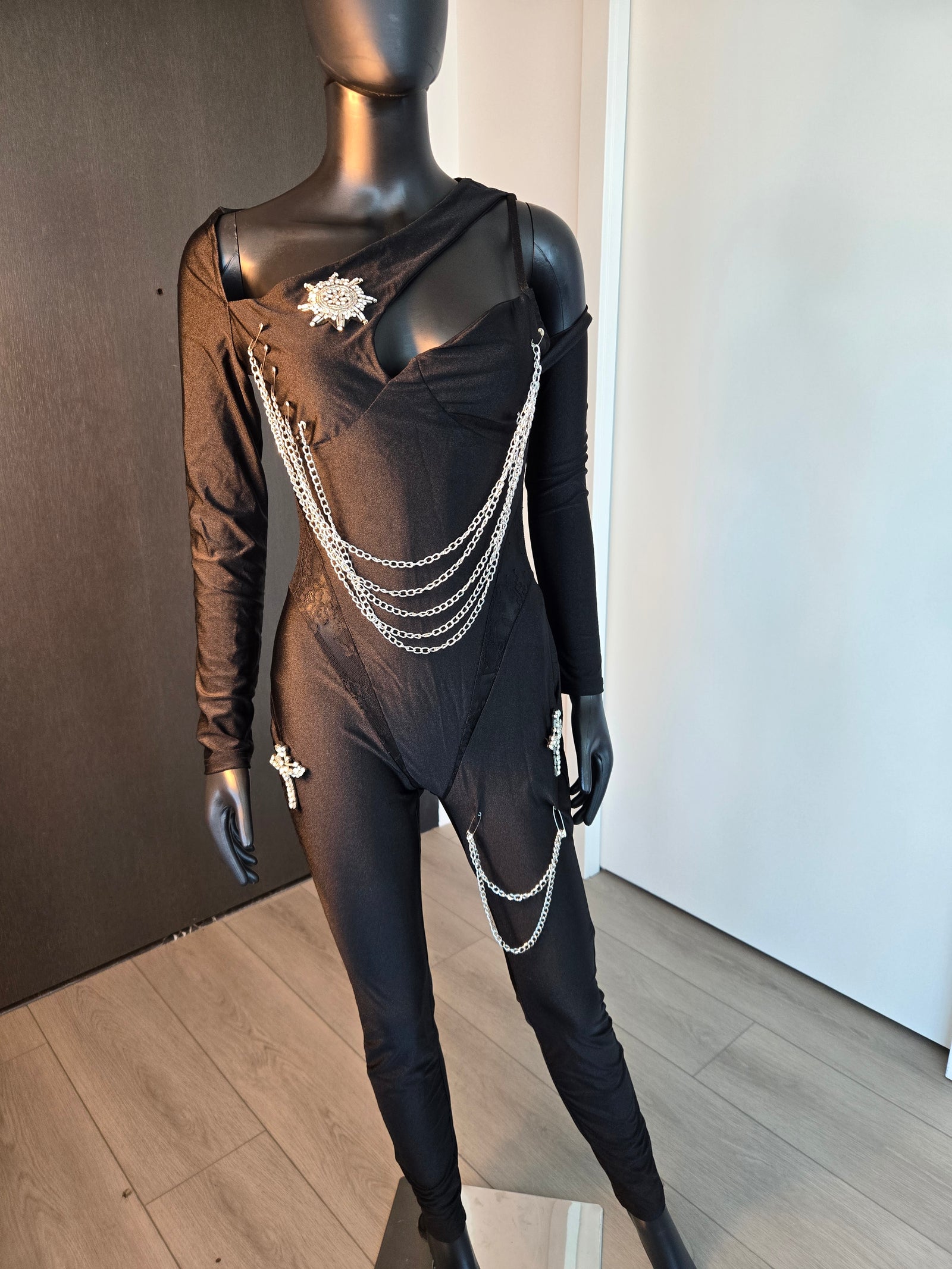 Black Embellished Jumpsuit,  size Medium
