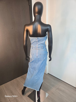 LONG BLUE DENIM DRESS MEDIUM