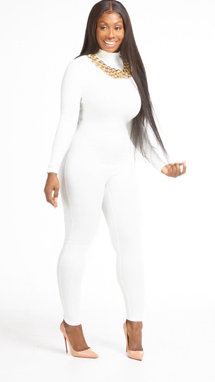 H&M white jumpsuit, wide leg jumpsuit outfit, YSL white matelasse chain  wallet monogram clutch, how to wear wide leg jumpsuit - Meagan's Moda